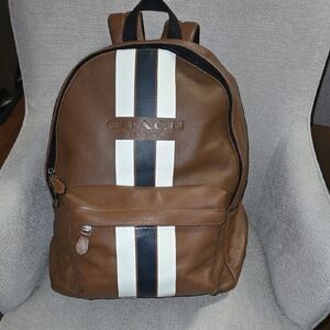 Coach Tan Leather Backpack with Black and White Accents